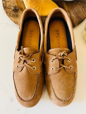 Sperry Tan Suede Boat Shoes